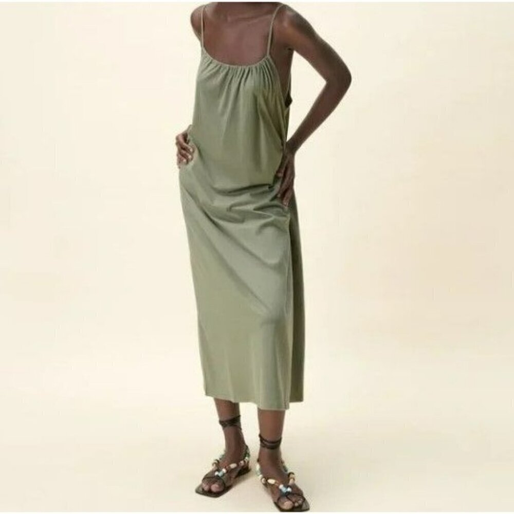 Zara‎ Green Midi Dress with Straps  Flowy Summer Cotton Dress XSmall